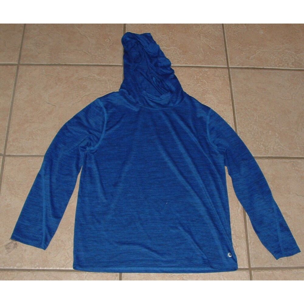 XERSION Boys Sz Large 14/16 Blue Long Sleeve Quick Dry Athletic Hooded Shirt